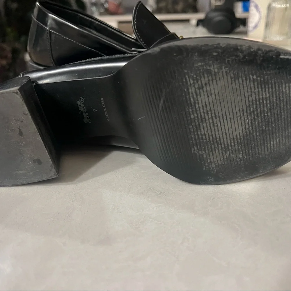 Coach Black Leather Penny Loafers with Gold Hardware - Picture 5 of 5